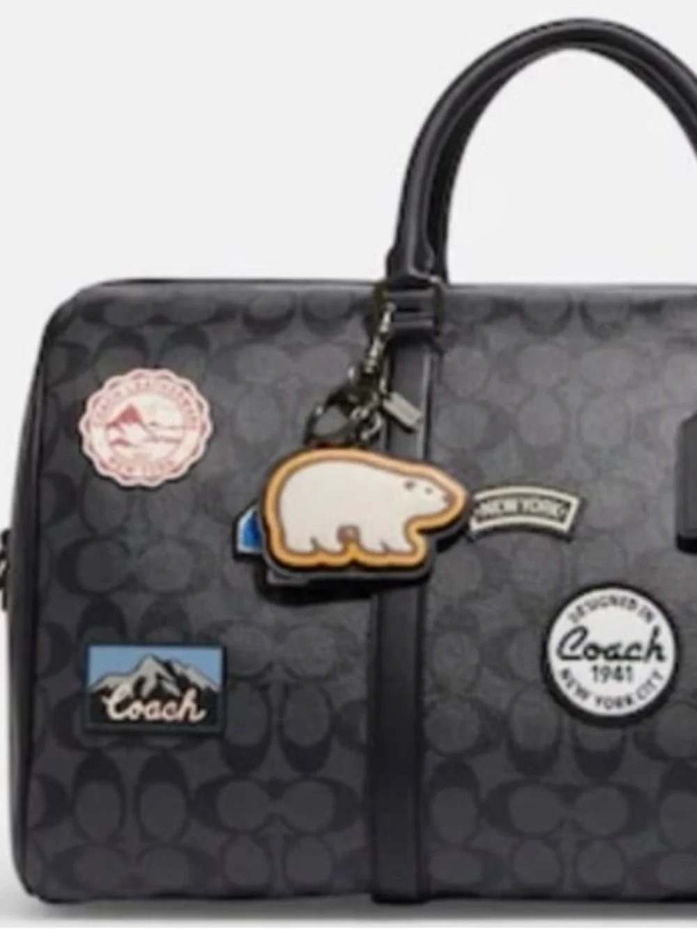 Coach Polar Bear Key Fob Signature Canvas Hangtag BAGCHARM Keychain CE679 NWT